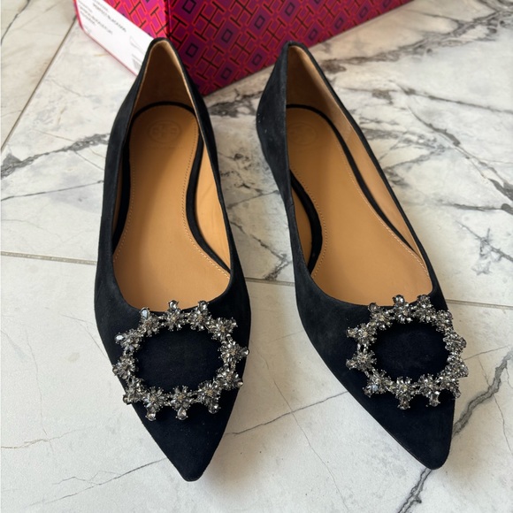 Tory Burch Shoes - New Tory Burch Crystal Buckle Flat Kid Suede Size 9